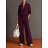 Women's Loose Knit Tracksuit Long Sleeve Half Zip Sweatshirt Drawstring Waist Wide Leg Pants