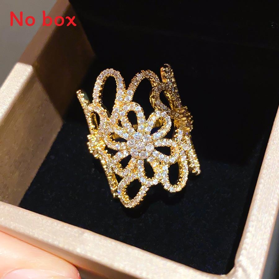 Flower Open Ring With Zirconia And 18k Gold Plating For Women Fashion Jewelry