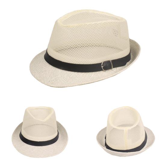 Herren Fedora Breiter Rand Netz Frühling Sommer Einfarbige Flache Krempe Sonnenschutzhut für Draußen
