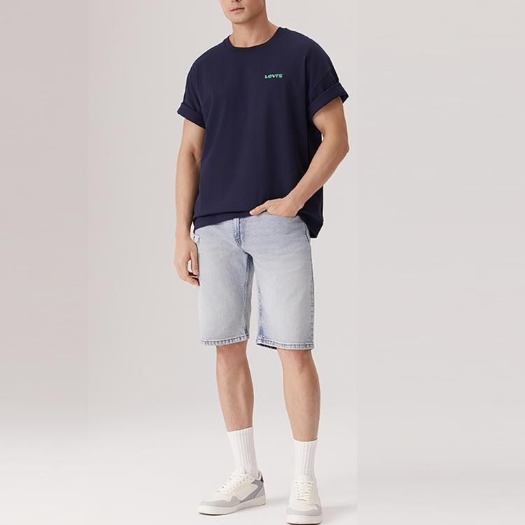 Levis Comfortable Loose Letter Print Casual Round Neck Short Sleeve T-Shirt Men T-Shirts Navy-Blue 002XG-0001