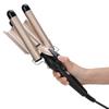 Hair Curler Triple Pipe Hair Curling Iron Wand 2 Temperature Tourmaline Electric Hair Styling ToolGold US Plug