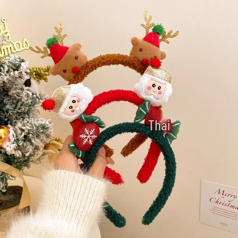 Korean Style Holiday Headwear: Plush Santa Claus & Snowman Hair Clips, Lamb Wool Headband & Antler Accessory