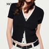 MO&Co. Women's Color-Blocked Faux Two-Piece Cropped Knitted Cardigan