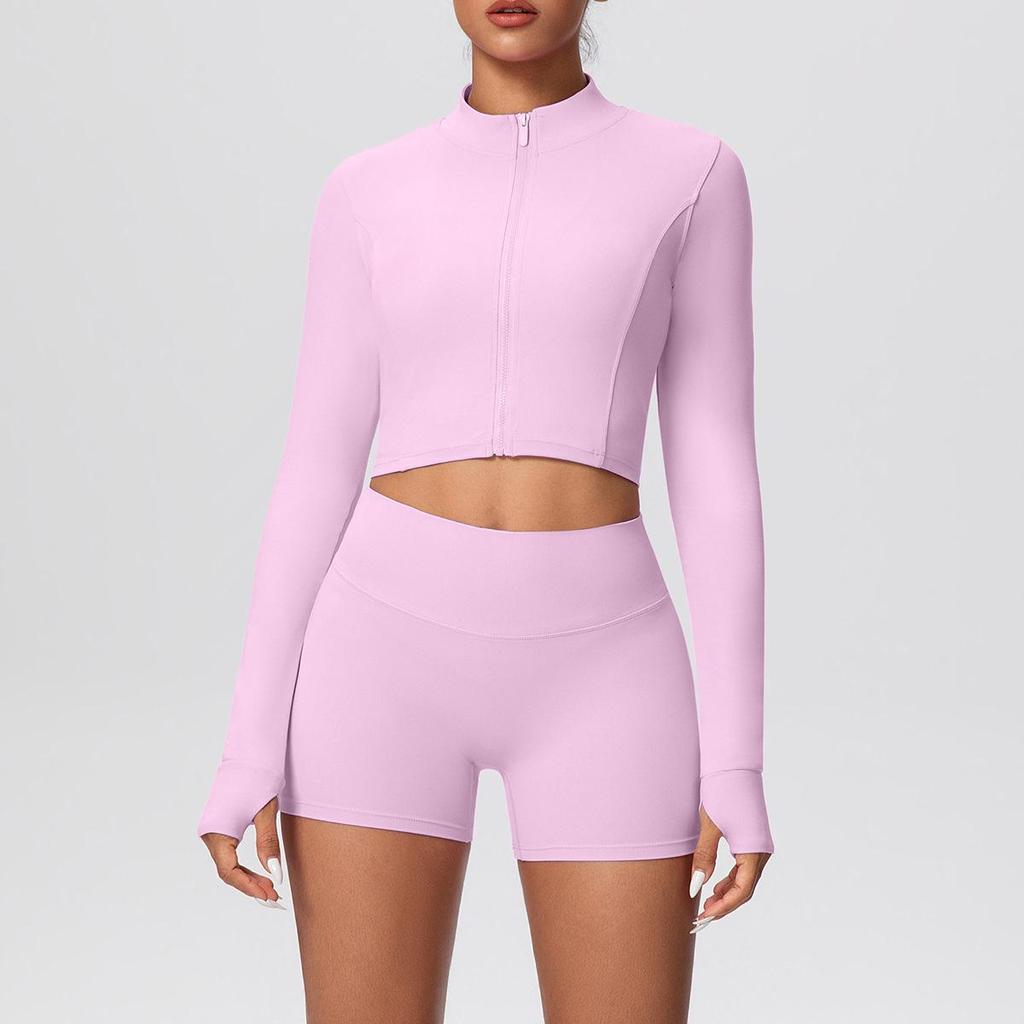 Women's High-Waisted Yoga Set: Short Zipper Jacket & Hip-Lifting Shorts