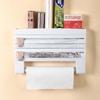 3 In 1 Kitchen Cling Film Storage Rack with Cutter Tin Foil Rack Wall-Mounted Paper Towel Rag Organizer