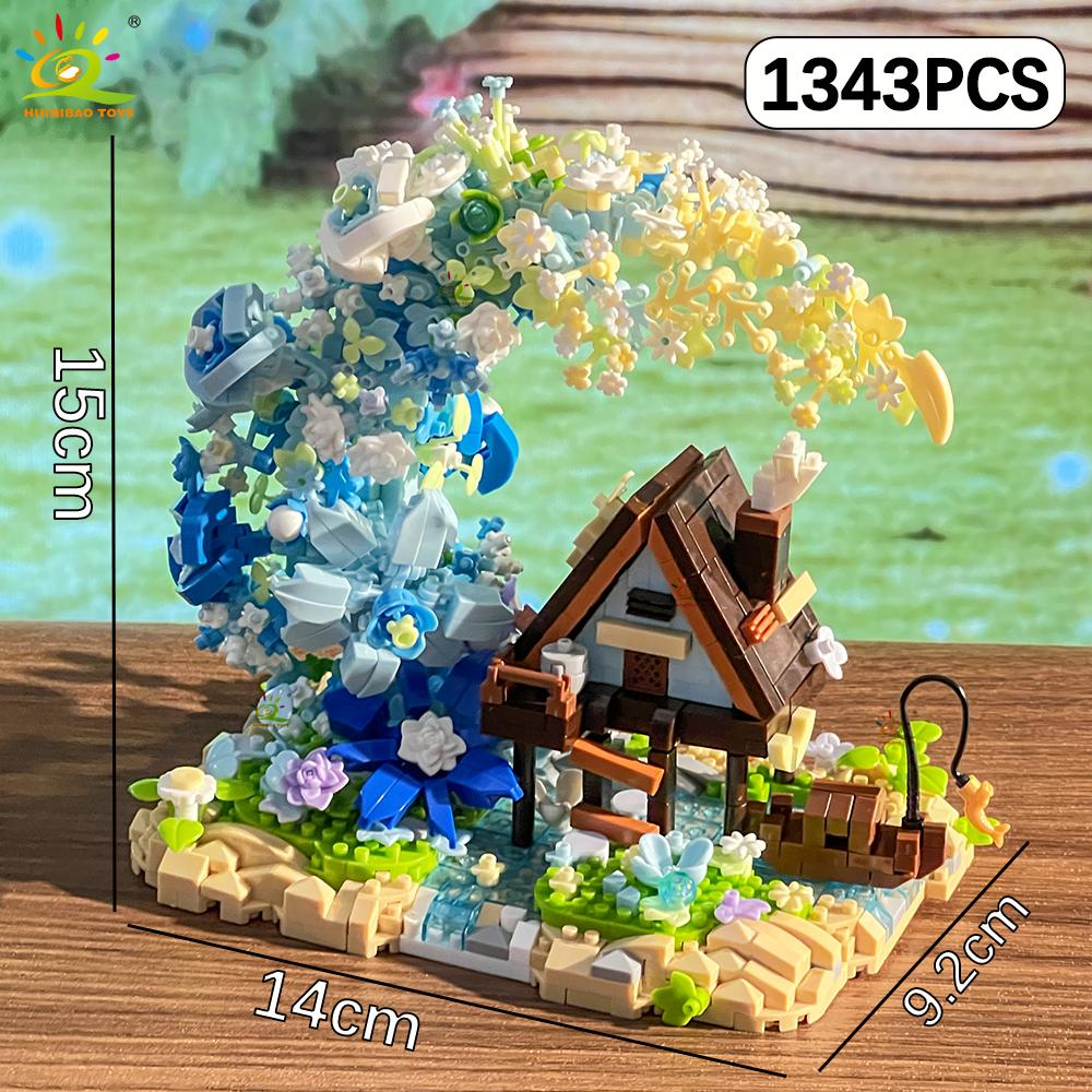 Non-Toxic 1343Pcs Moc Flower Moon House Micro Building Block Wooden House Model Diamond Brick Toy For Children Desk Decoration no box