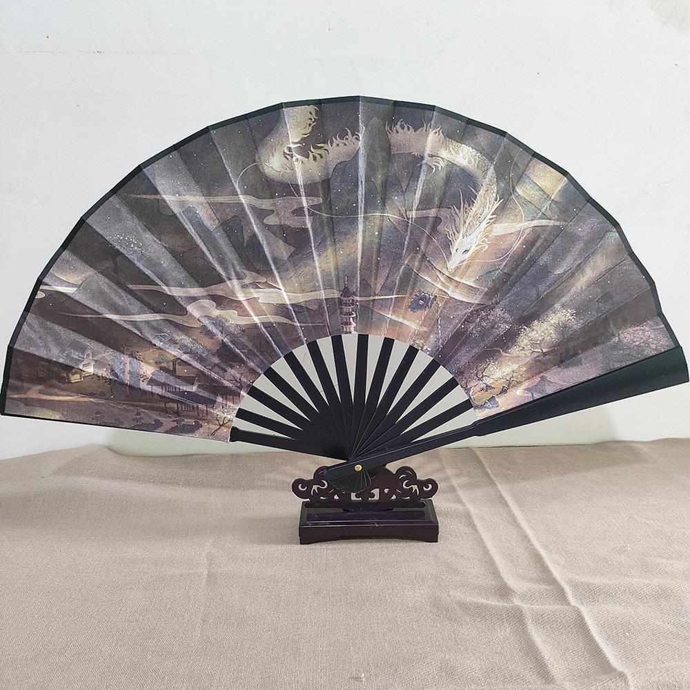 Ancient Style 8-Inch Folding Plastic Fan with Tassel for Men's Hanfu Dance