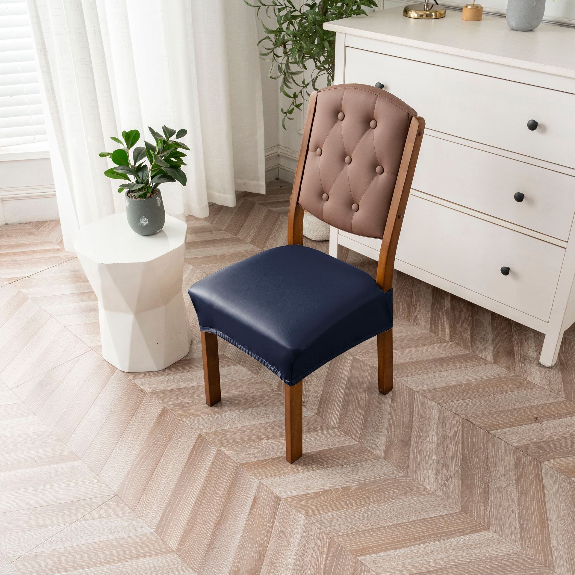 

1pc Waterproof Contemporary Style PU Non-Slip Bench Covers,Ideal for Summer Dining Chairs,Kitchen Dining Room Leather Seat Cover 1PC темно-синий