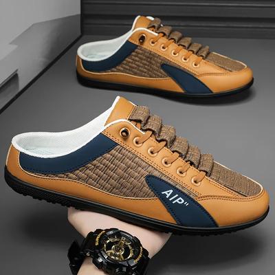 Fashion 2024 Men's Summer Breathable New Style Slip-on Loafers Peep Toe Slippers Men's Korean Fashion Canvas Lazy Half Slippers