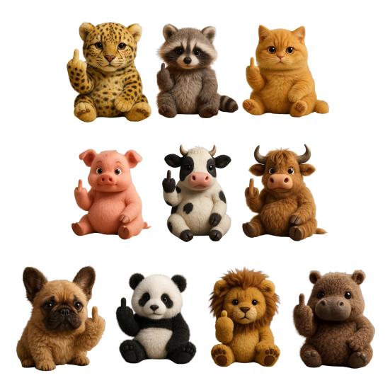 Funny Middle Finger Plush Toy Cute Animal Stuffed Raccoon Panda Bull Cat Plush Dolls Funny Gifts for Sarcastic Friends