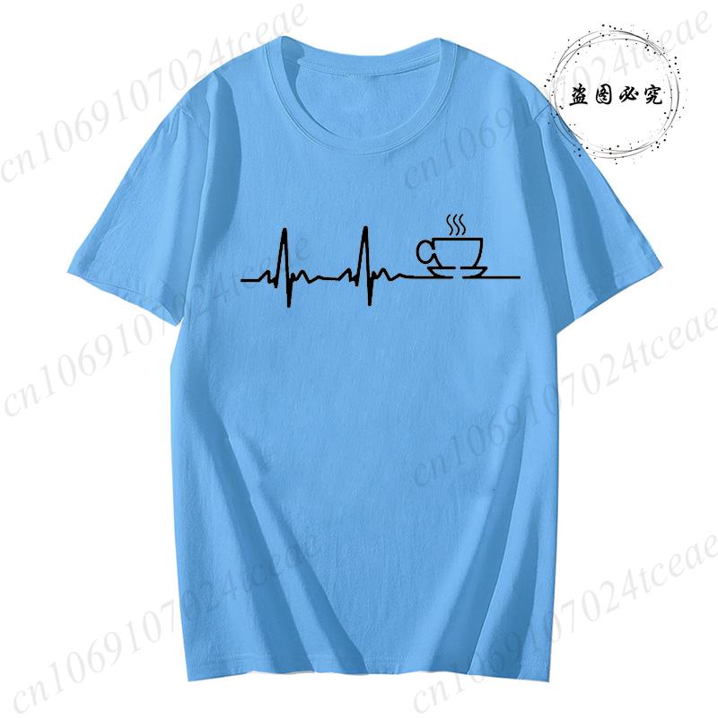 COFFEE ECG EKG Print T Shirt Men Women New Fashion T-shirt Funny Casual T-shirt Summer Fashion CAFFEINE MEME Aesthetic Tshirts