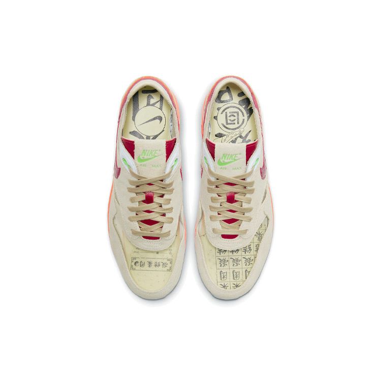 CLOT X Nike Air Max 1 Kiss of Death 2021 Unisex Sneakers Tan Net Deep-Red DD1870-100