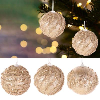 Decorative 8cm Christmas Hanging Balls Champagne Shatterproof Christmas Spheres Pendant Foam Christmas Tree Ornaments Gift