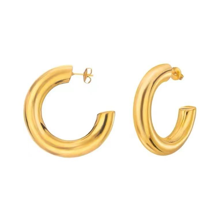 

Steel Peptide 18K Gold Plated Earrings Heavy Metal C Shaped Oval Women s Popular Jewelry Niche
