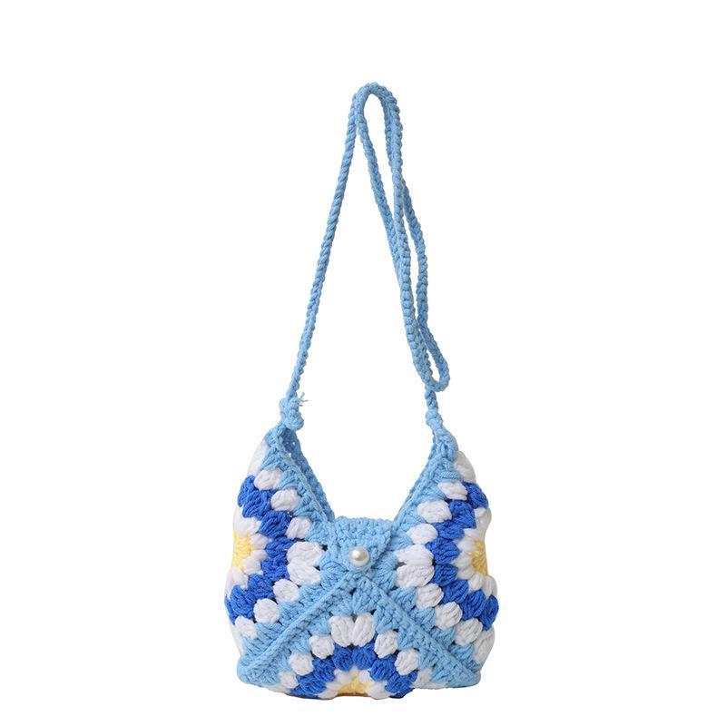 

Shoulder Bag Crochet Flower Knitted Bag Bohemian Sunflower Crochet Crossbody Bag Large Capacity Beach Storage Bags Beach синій