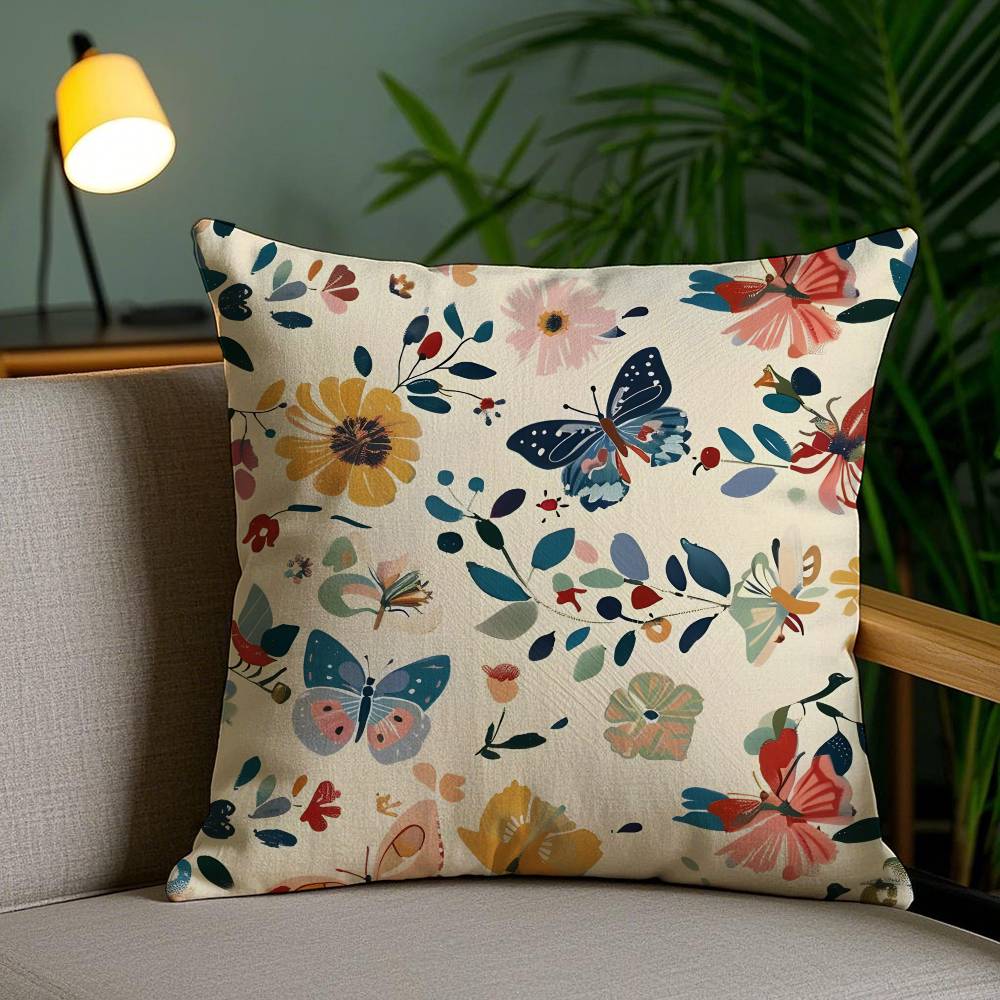 Natural Flowers And Animals pattern Pillow Case Anti-dustmite Pillowcase Invisible zipper silky short plush Sofa cushion cover