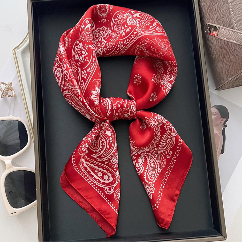 New Silk Square Scarf Women Retro Paisley Cashew Print Neckerchief Female Foulard Head Hijab Hairband Soft Neck Bag Ribbon Satin