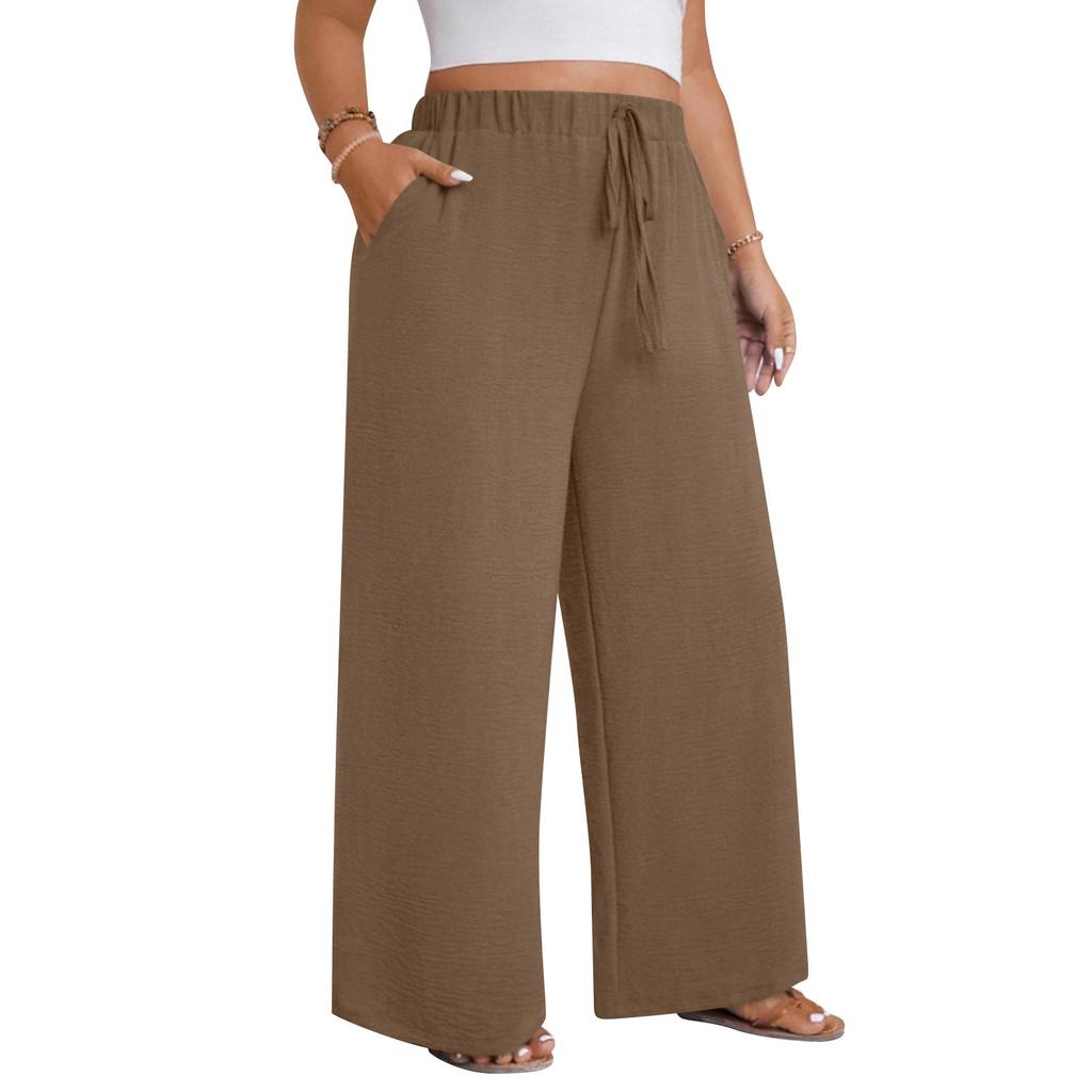 Pantalon Décontracté Mode Femme Grande Taille Coupe Ample Cordon de Serrage Jambe Large Jambe Droite