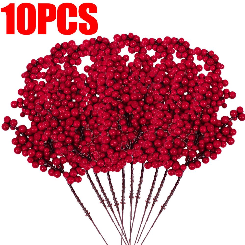 Simulation Red Berry Artificial Christmas Wealth Fruit Branches for Xmas Tree Party Home Table Ornaments Red Fruit Wreath Decor