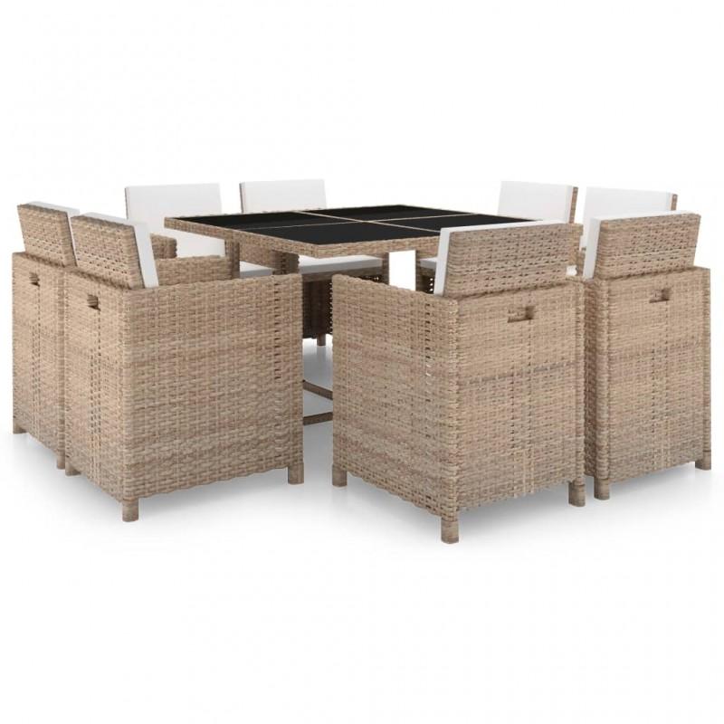 Day and Night - Day and Night 9-piece Garden Dining Set and Beige Synthetic Rattan Cushions