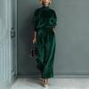Women S Velour Tracksuit Long Sleeve High Neck Solid Wide Leg Pants