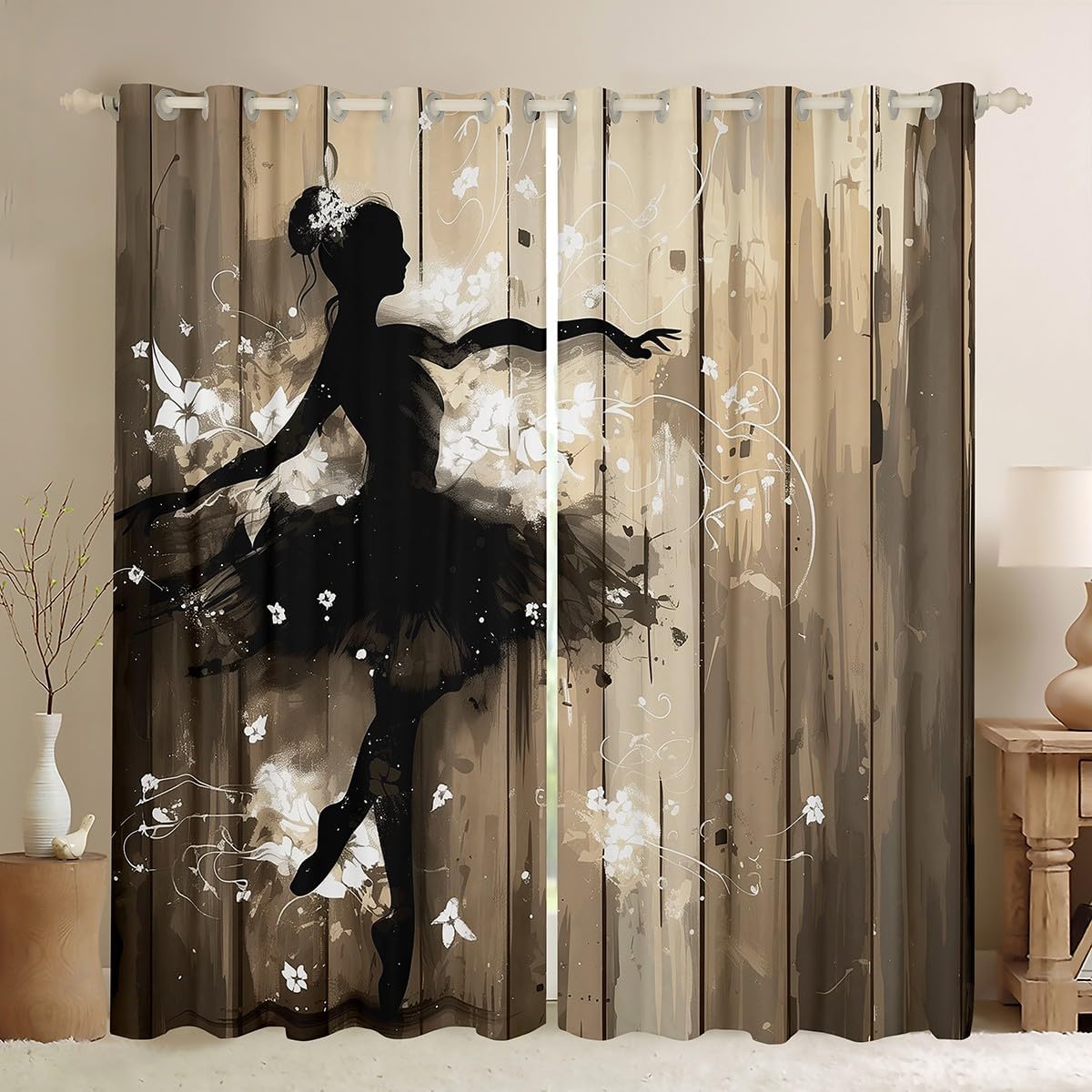 

2-панельные розовые шторы для девочек, танцующих балет, для спальни, окна, для комнаты принцессы, люверсы, карманы на верхней штанге, бесплатная доставка (W50cmxH130cm)x2&Rod Pocket