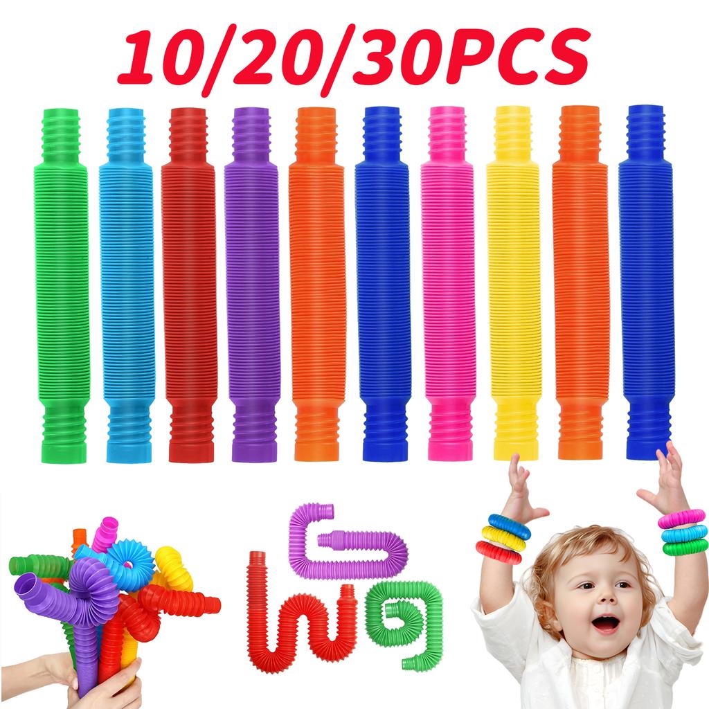 10/20/30Pcs Colorful Pop Pipe Fidget Sensory Antistress Toys Telescopic Tube Stress Relief Toys Plastic Stretch Pipe Toy Gift