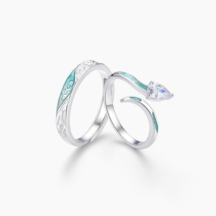 Enamel Spirit Snake Couple Ring Female Ins Wind Niche Design High Sense Ring Open Pair Ring Valentine's Day Gift