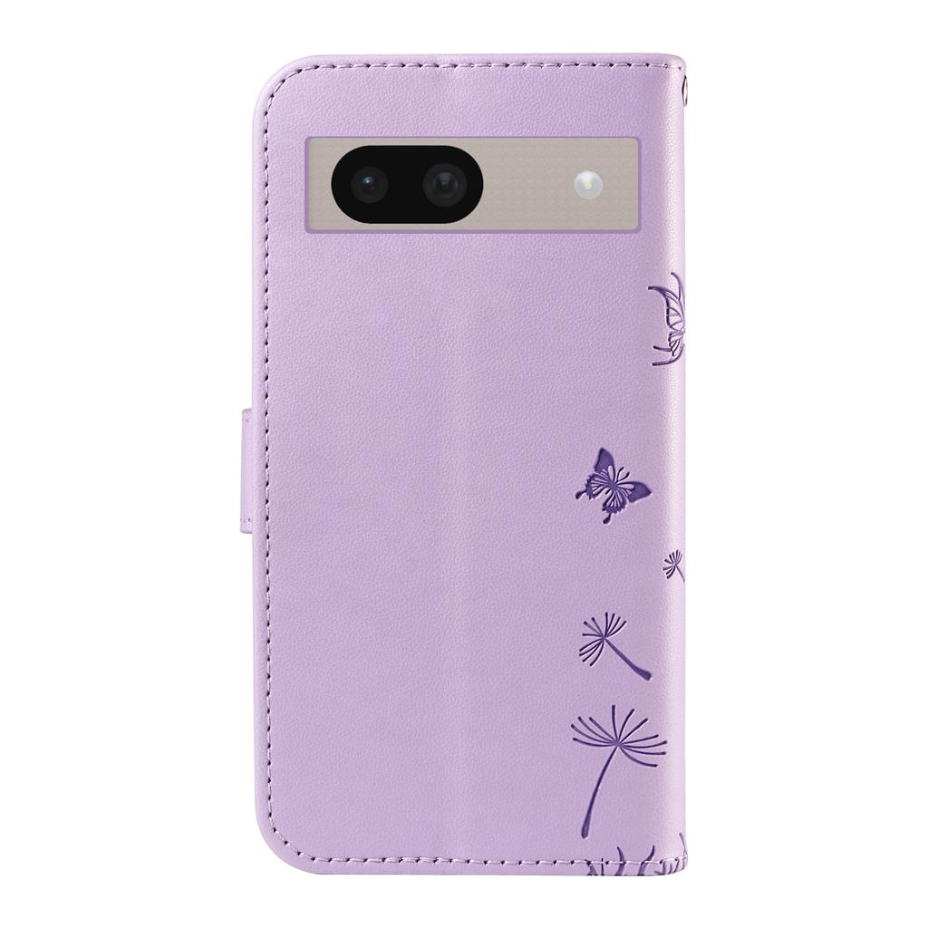 For Google Pixel 8a Leather Wallet Case with Strap Dandelion Imprint Phone Stand Cover