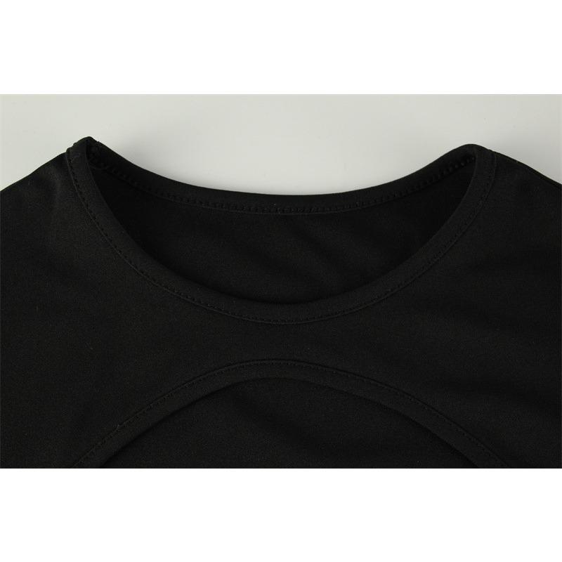 Autumn and Winter Women's Fashion Sexy Hollow Round Neck Long Sleeve Slit Spice Girl Dress