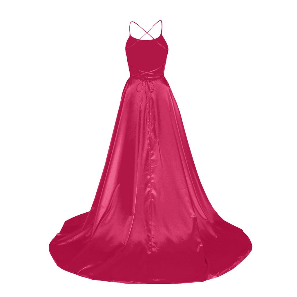 Dámské dlouhé šaty Dlouhé šaty bez zad Dlouhé šaty Saténový ramínko Společenské šaty Boční rozpark Svatební Kapsy Šaty