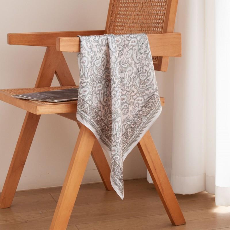 Womens Silk Square Scarf White Paisley Print Versatile Shawl Mom Gift