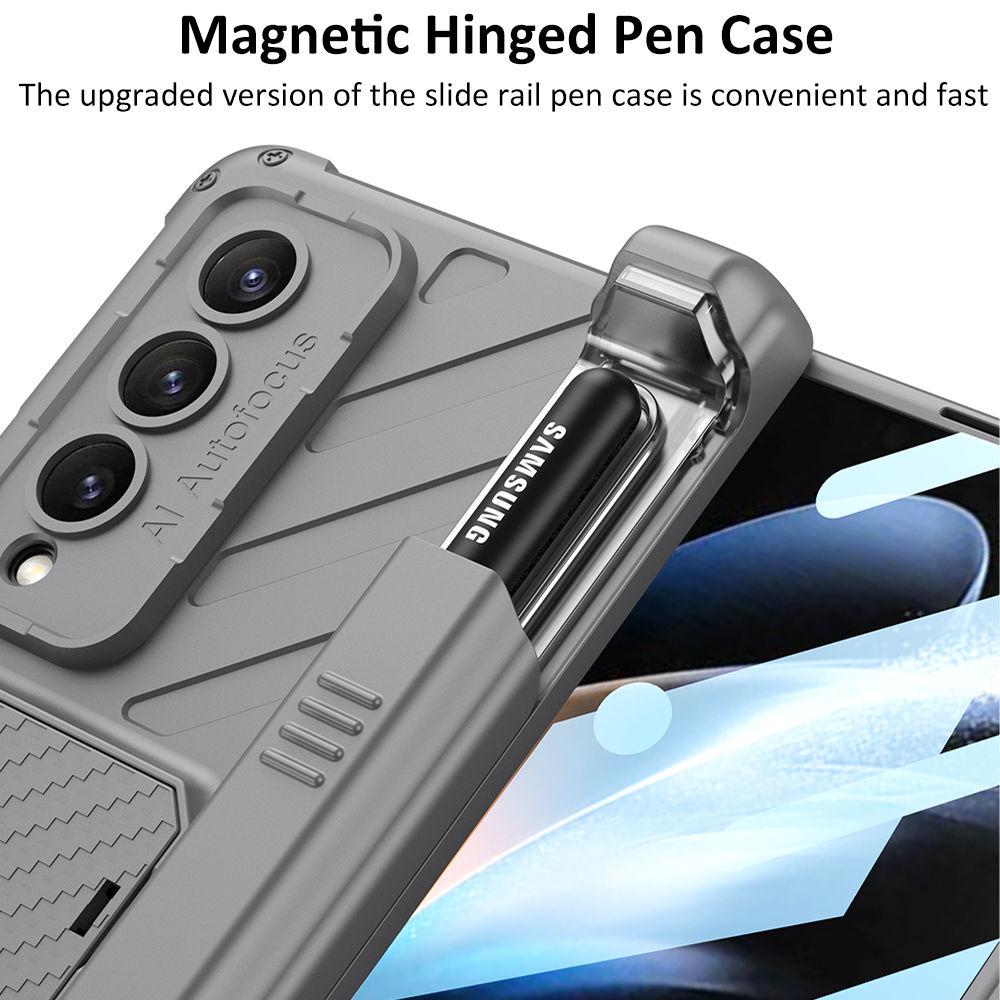 Pouzdro na pero Magnetic Folding Armor Slide pro Samsung Galaxy Z Fold 4 5g s nastavitelným držákem Plný ochranný kryt proti pádu