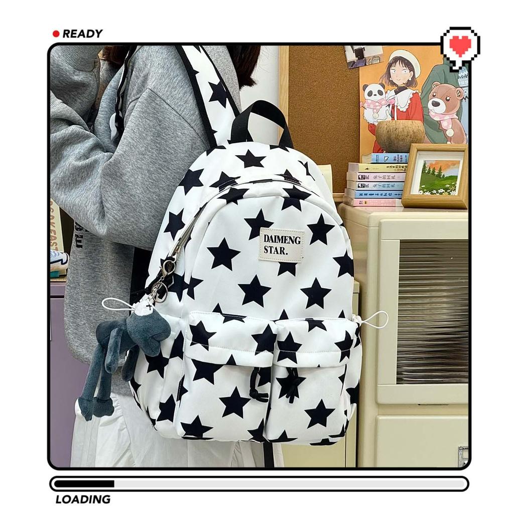 Schoolbag Little Star Printed Backpack Female Korean Version Middle and High School Student Leisure Schoolbag Fresh and Sweet Campus Commuter