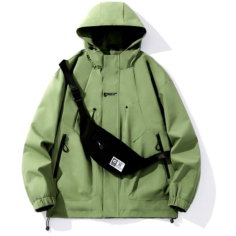 Spring and autumn fashion outdoor hardshell jacket men's windproof waterproof work with diagonal small bag jacket