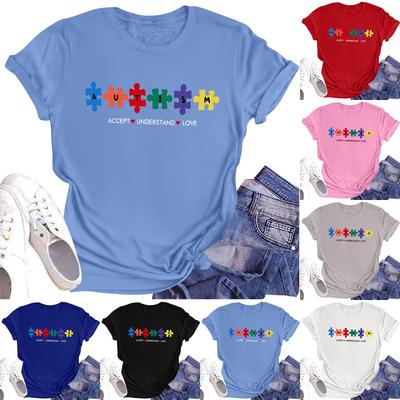 Women's Casual Daily Round Neck Printed Short Sleeved T-shirt Letter Top