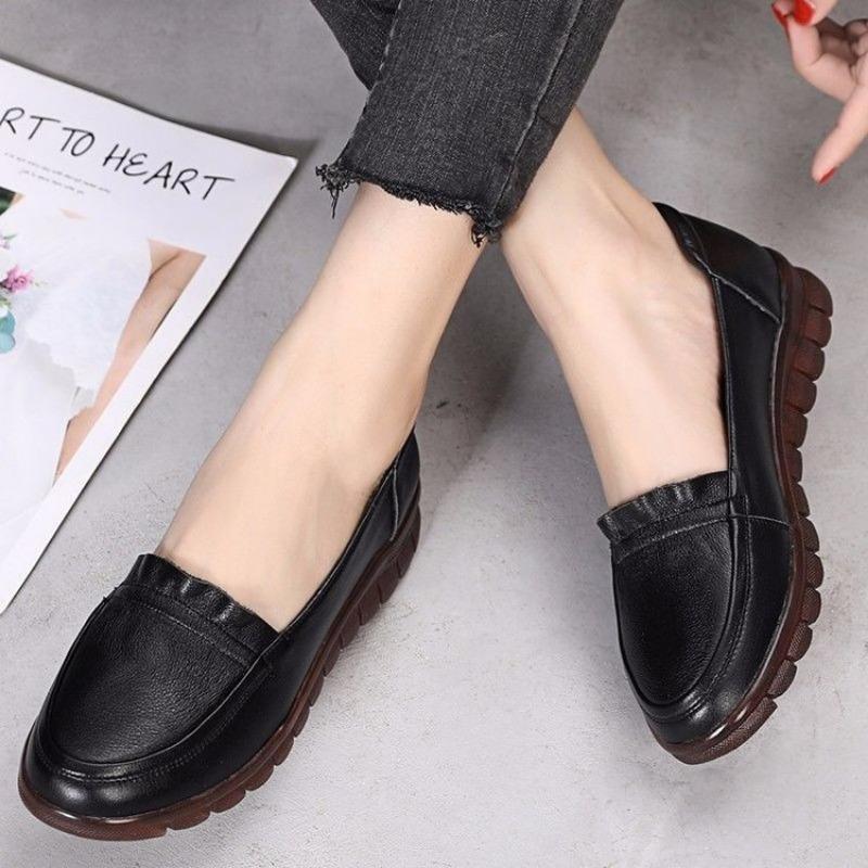 Doudou shoes soft leather Oxford sole flats spring and autumn non-slip soft sole medium and old single shoes casual and comfortable