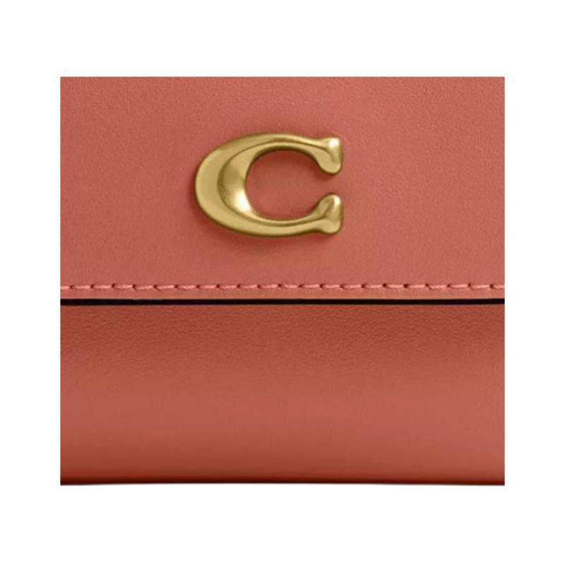 Coach Essential 10 Three-dimensional Letter Engraved Metal Accessories Calfskin Wallet Women's Dark Peach Deep Peach Color