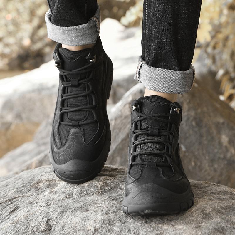 New Men Ankle Boots Motorcycle Hiking Waterproof Footwear High Top Wear-resistant Men Boots Comfortable Outdoor Hiking Shoes