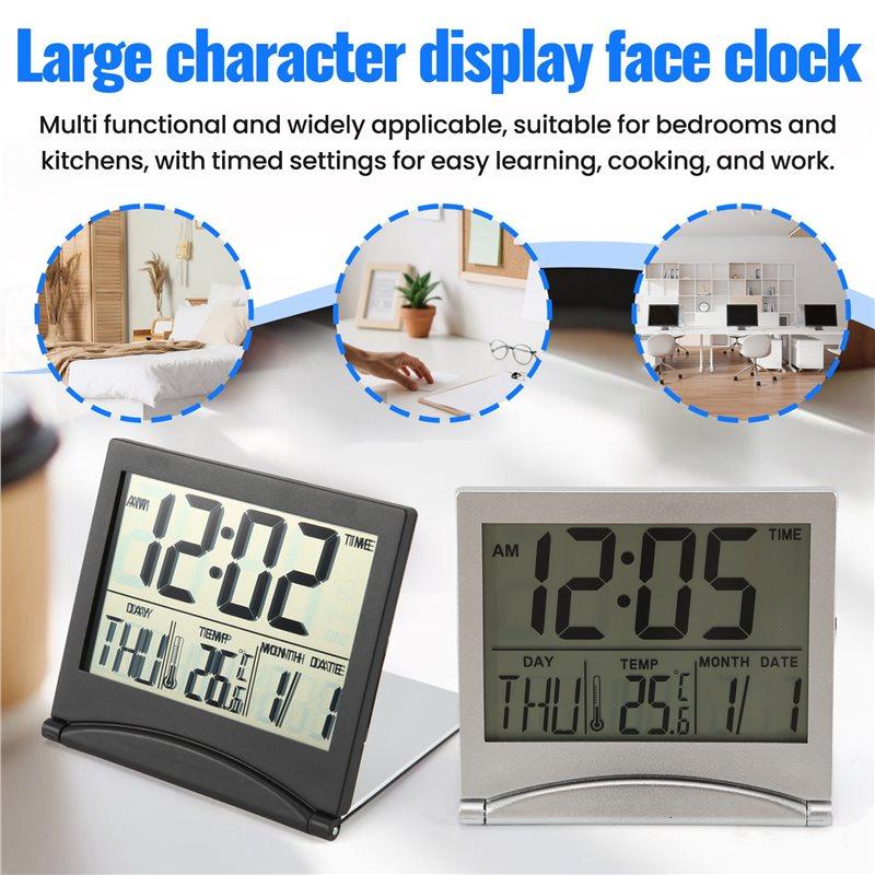 ABWR-2 Pcs Digital Travel Alarm Clock Foldable LCD Clock With Calendar Temperature Snooze Mode Portable Display Desk Clock