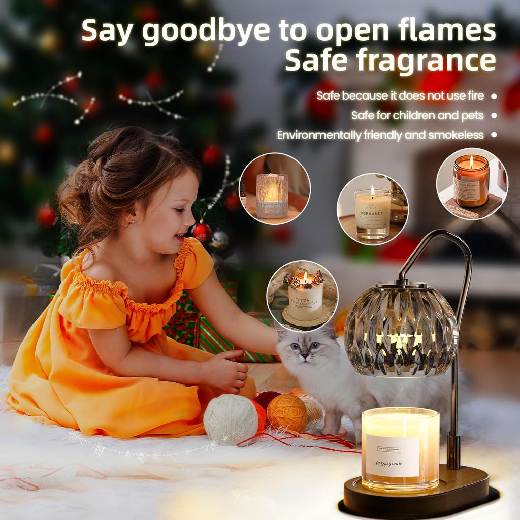 Candle Warmer Lamp with Timer, 4-Level Dimming, Black, for Aromatherapy Candles, Includes 2 Bulbs, Perfect Gift