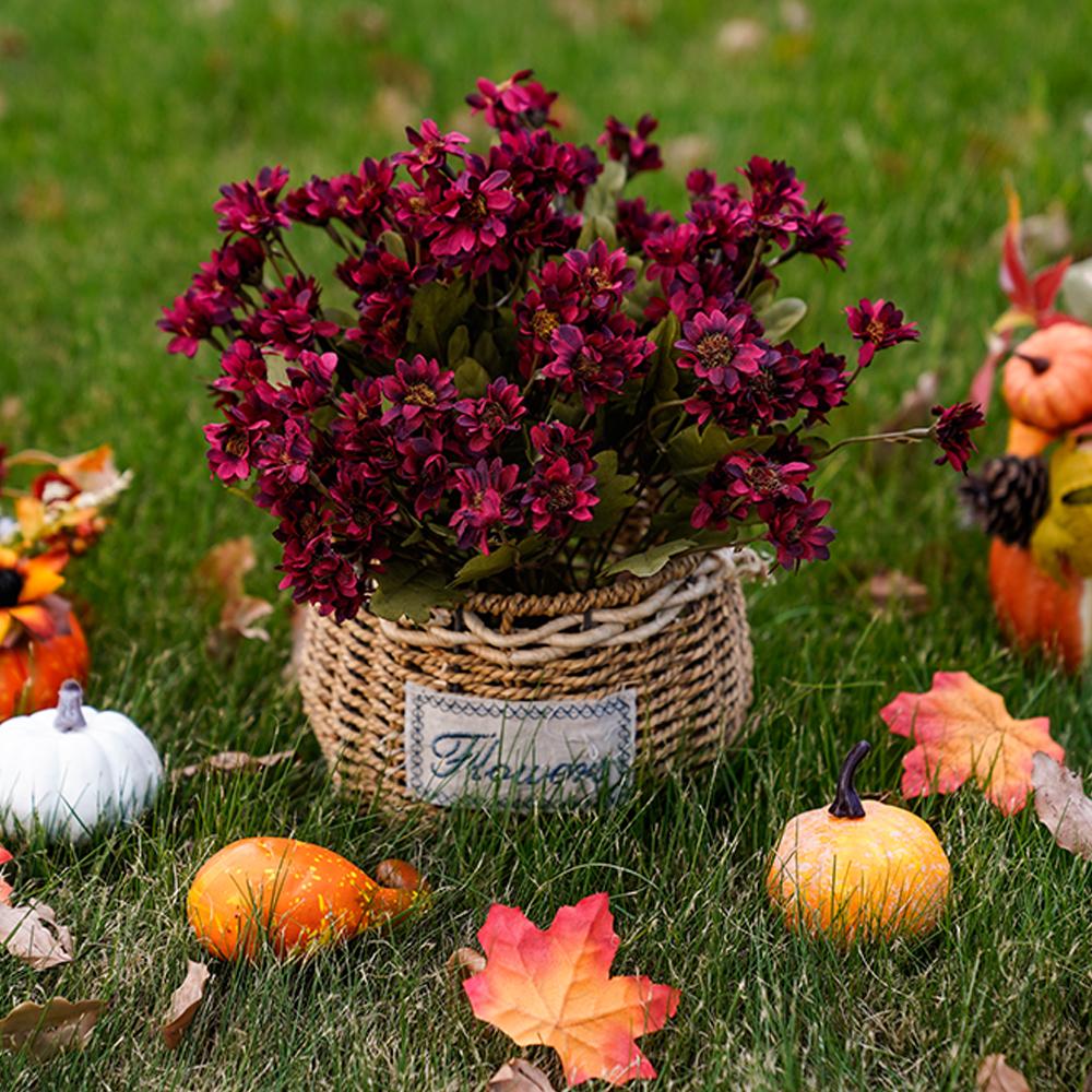 Artificial Sunset Mums Flowers Waterproof Fake Fall Flowers for Outdoor Garden Patio Home Planters Home Decoration