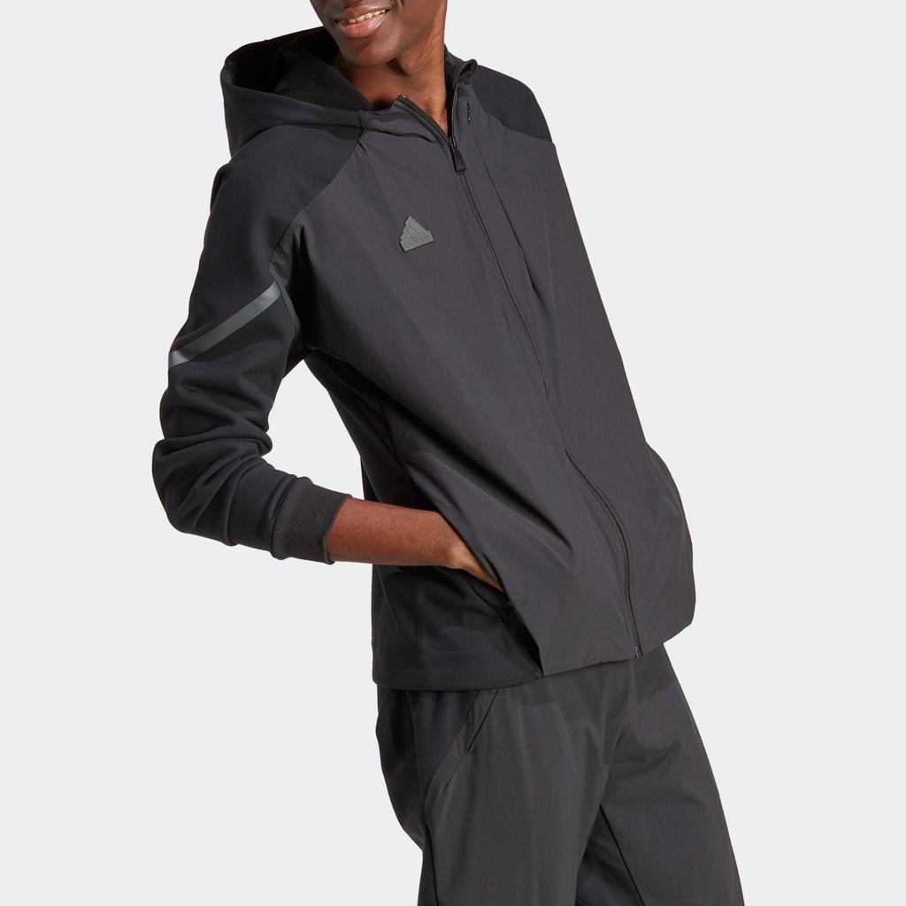 Adidas Logo Zip-Up Hooded Sports Jacket Men Jackets Black IC8039