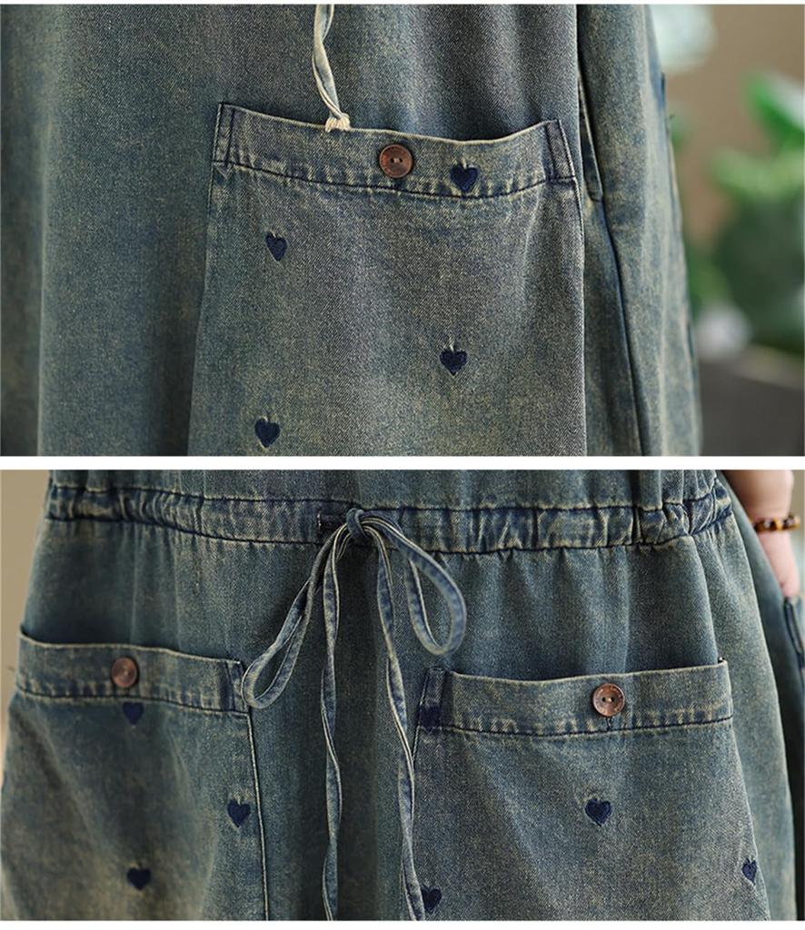 Denim Hooded Camisole with Long Loose [Mouhoukyo] Women's Dress, Sleeveless, Tunic, Dress, All-in-One, Pockets, Length, Fit, Figure-Flattering,