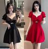 Summer New Sexy Temptation Bow V-neck Pendulum Dress Trendy Fashion Design Sense Niche