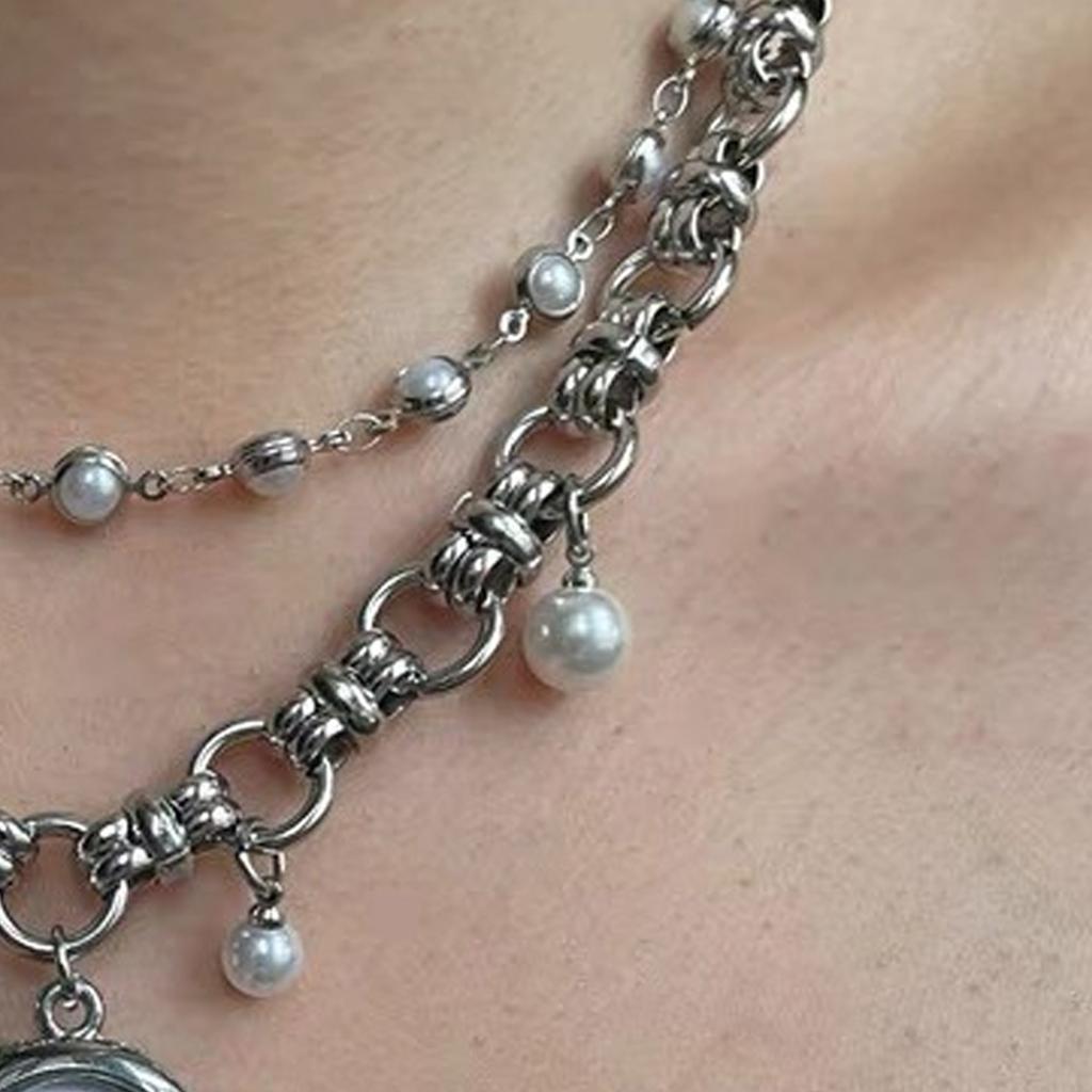 Elegant Imitation Pearls Tassels Watch Pendant Necklace With Alloy Chain For Women Wedding Party Daily Jewelry Gift