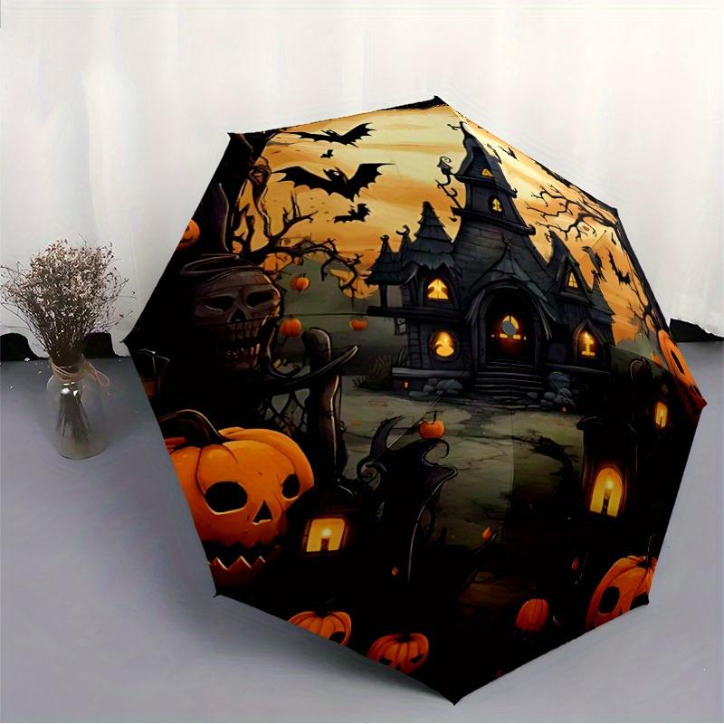 1pc Halloween Haunted Automatic Open/close Umbrella, 8-Rib Sturdy Structure, Portable Travel Umbrella, Parties, Everyday Use, 11132
