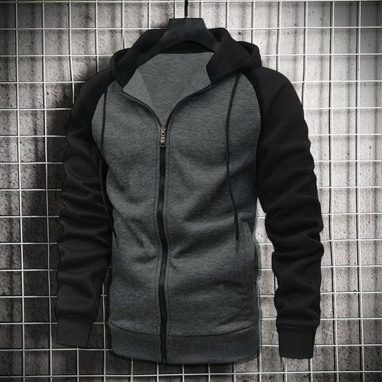 Herren Herbstmantel Locker Kapuze Langärmlig Reißverschluss Kontrastfarbe Warmhalten Kordelzug Lässiger Herbst-Hoodie für den täglichen Gebrauch