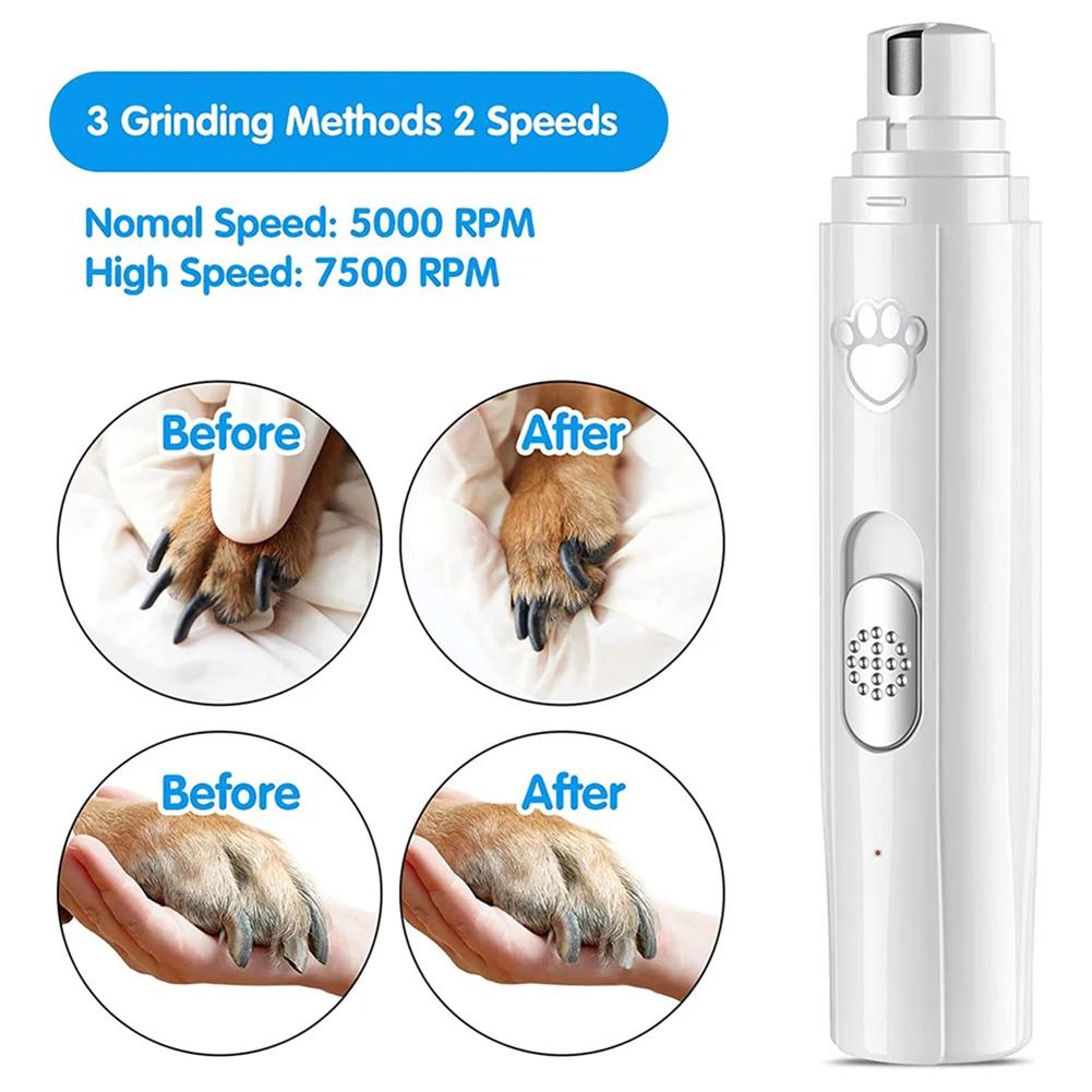 Electric Dog Nail Grinder Painless LED Light Pet Nail Grinder with Polisher Wheel 2-Speed Pet Nail Clipper for Pet Paws Grooming