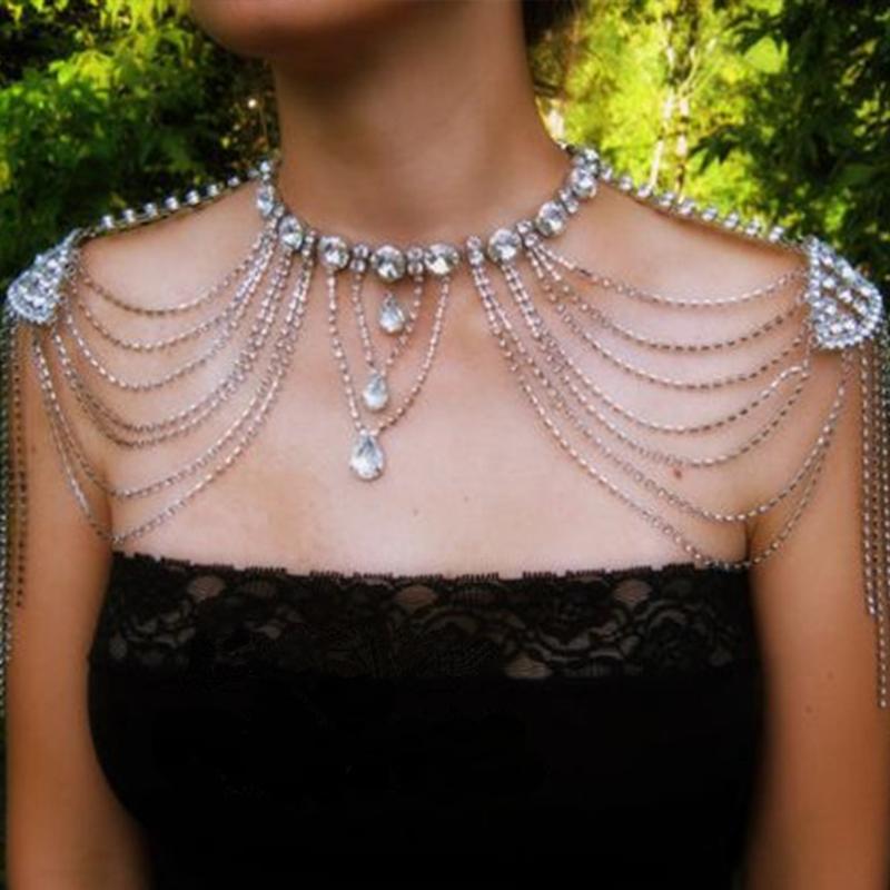 Multilayered Shoulder Chain with Rhinestones Multipurpose Body Accessory Portable for Bridal and Party Wear Supplies